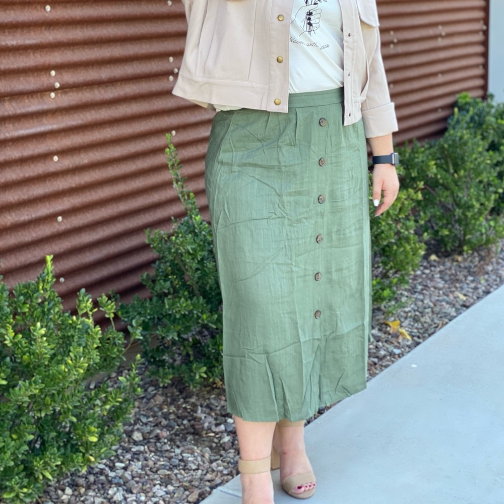 Olive Green Button Down Skirt
